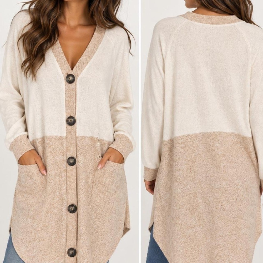 🤎 NWT BKE Cream & Oatmeal Colorblock Long Cardigan Sweater